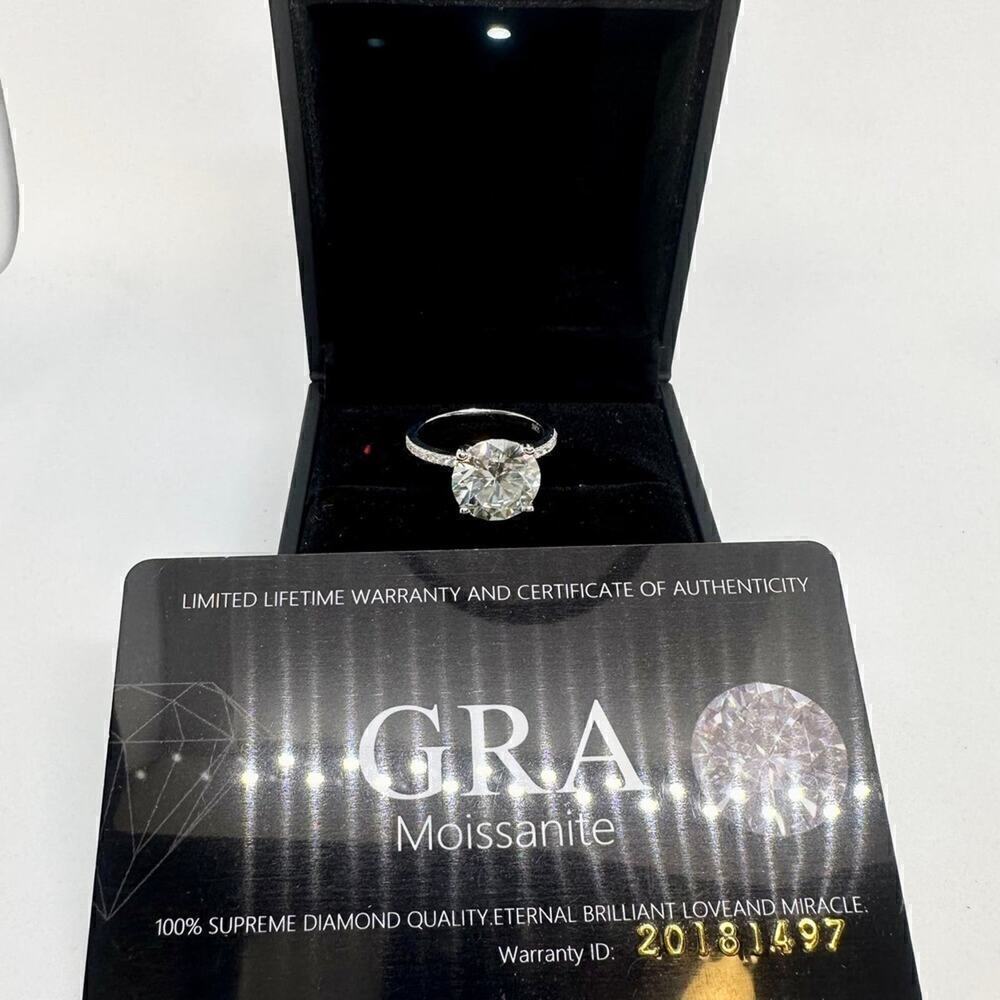 Moissanite Diamond Ring 3 Ct Engagement Wedding Ring Round Cut Solitaire GRA - Picture 6 of 11